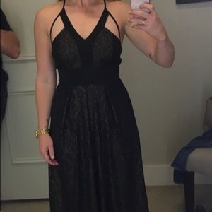 BCBGeneration Black/ Gold Lace Maxi Dress
